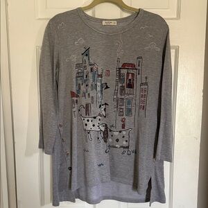 Perch & Parry Gray Graphic Cotton-Blend Long Sleeve Top